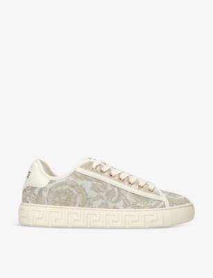 Versace Barocco Greca Jacquard Sneakers In Beige