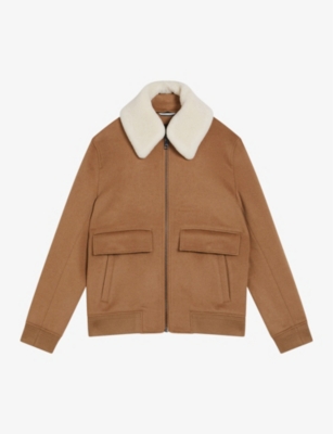 TED BAKER: Aruncus shearling-collar wool bomber jacket