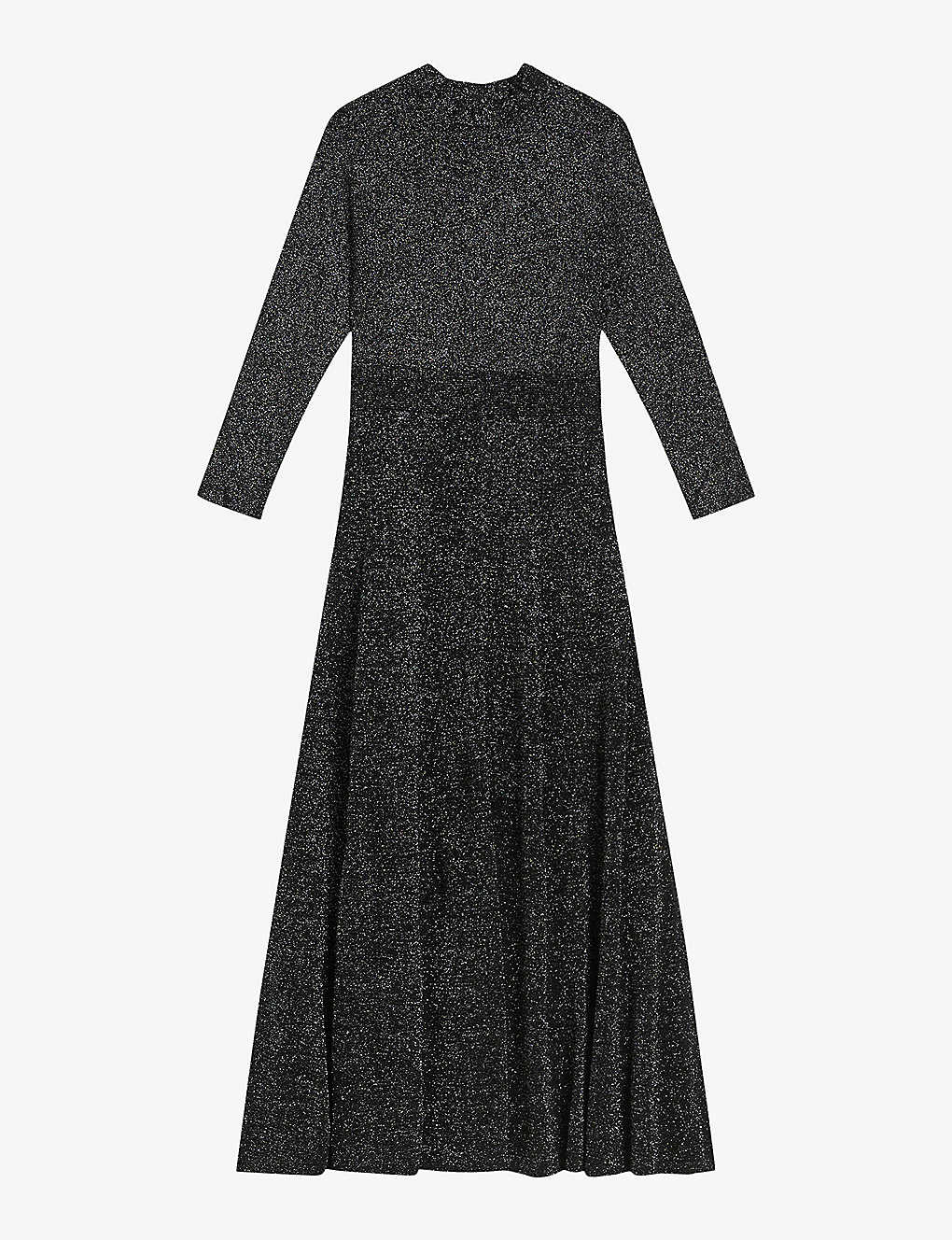 Ted Baker Womens Black Kannie Metallic Stretch-knit Maxi Dress