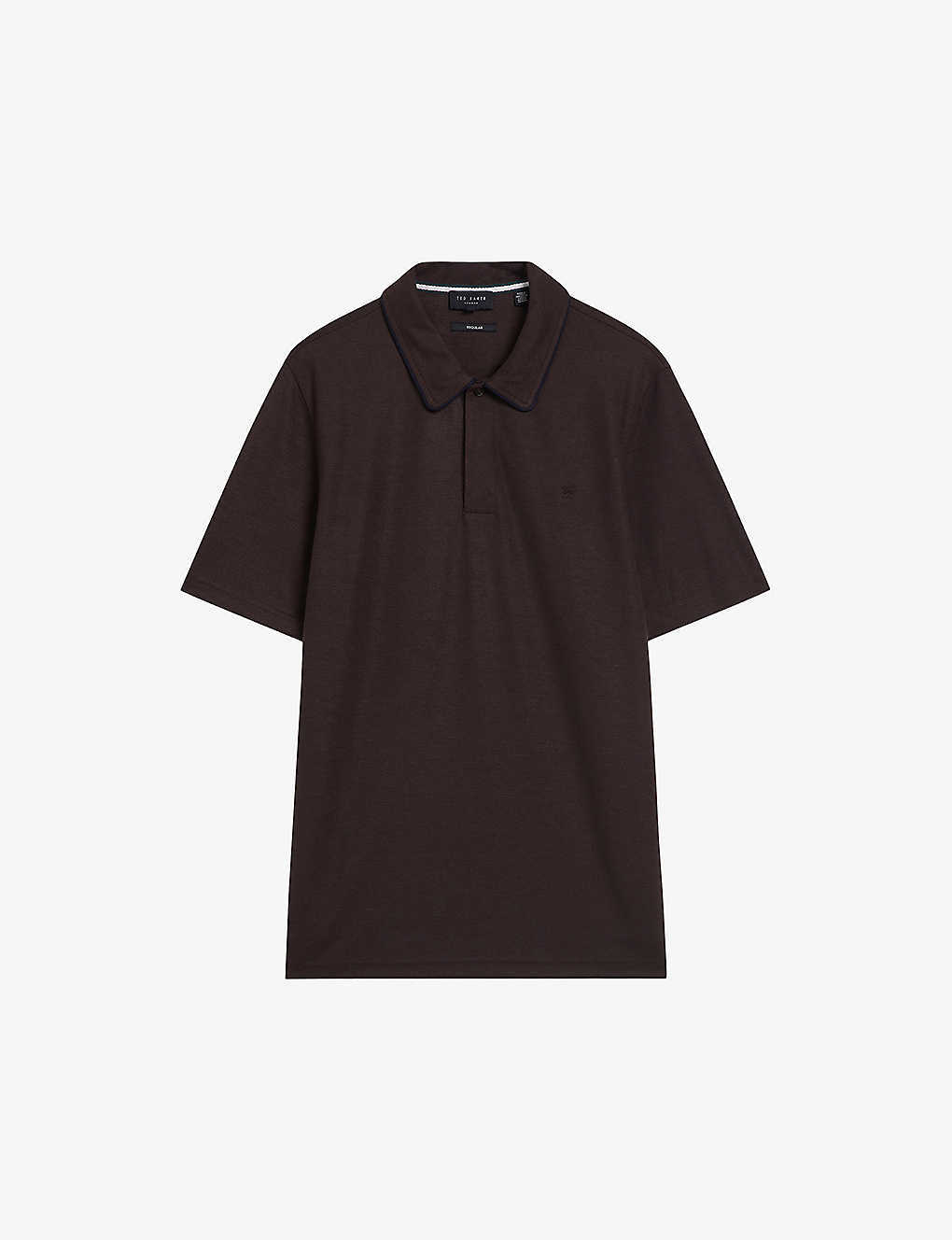 Ted Baker Aroue Suedette-trim Woven Polo Shirt In Brown