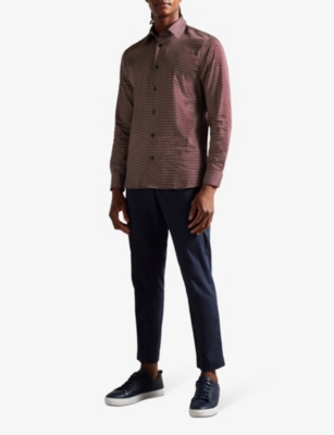 Shop Ted Baker Laceby Geometric-print Stretch-cotton Shirt In Dk-red