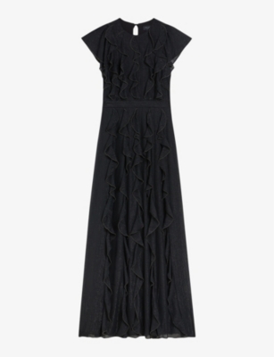 Ted Baker Womens Black Hazzie Ruffled Woven Maxi Dress