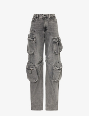 GOOD AMERICAN: Regular-fit high-rise denim-blend cargo trousers