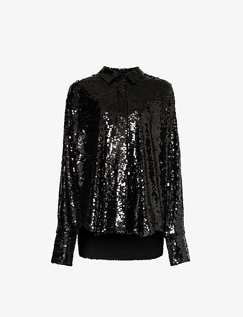 GOOD AMERICAN: Sequin-embellished stretch-woven shirt