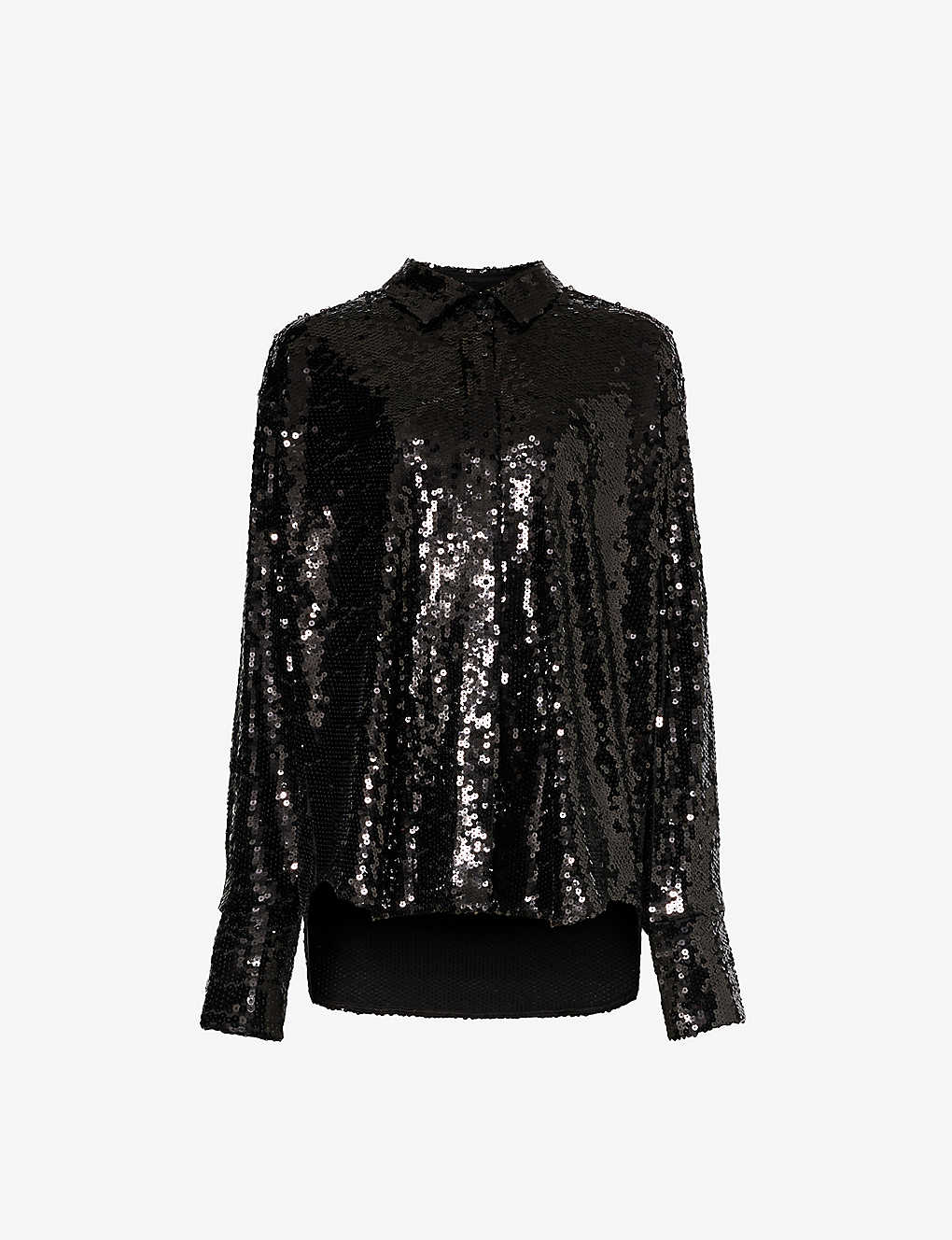 Good American Womens Black Sequin-embellished Stretch-woven Shirt