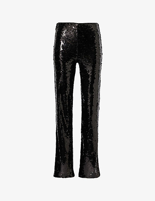 GOOD AMERICAN: Sequin-embellished regular-fit high-rise stretch-woven trousers