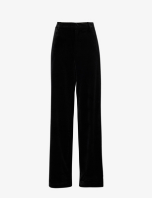 Shop Good American Women's Black Regular-fit Mid-rise Velvet Trousers