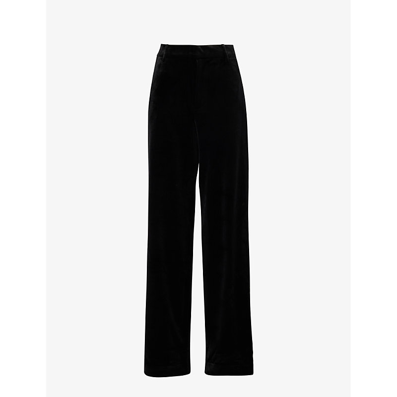 Shop Good American Women's Black Regular-fit Mid-rise Velvet Trousers