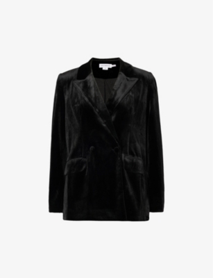 GOOD AMERICAN GOOD AMERICAN WOMEN'S BLACK BOSS 2.0 DOUBLE-BREASTED VELVET BLAZER