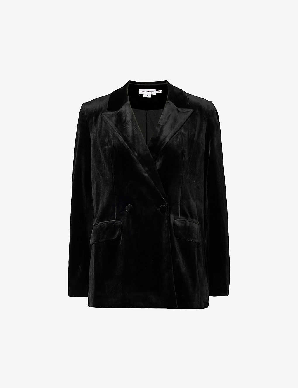 Shop Good American Boss 2.0 Double-breasted Velvet Blazer In Black