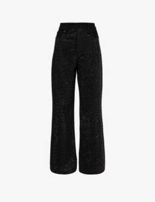 Good American Womens Black Good Ease Rhinestone-embellished Wide-leg Recycled Denim-blend Jeans In Black