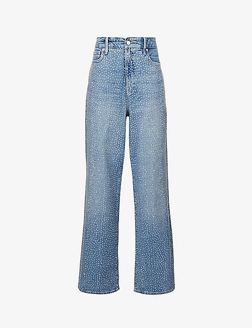 GOOD AMERICAN: Good Ease rhinestone-embellished wide-leg recycled denim-blend jeans