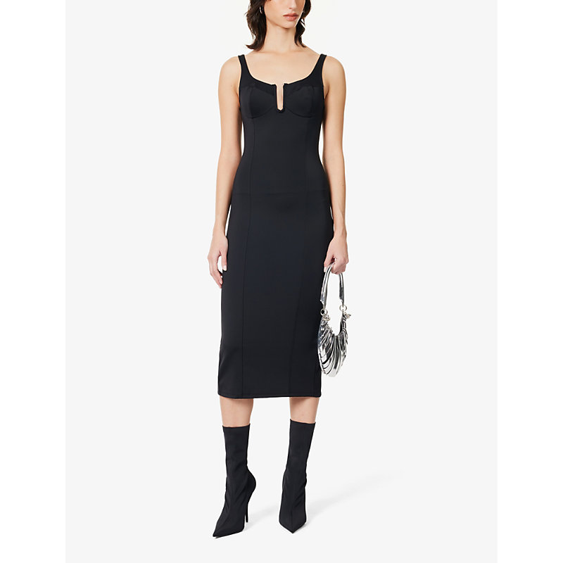 Shop Good American Womens Black Sweetheart-neckline Stretch-woven Midi Dress
