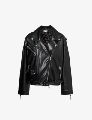 GOOD AMERICAN: Boyfriend relaxed-fit faux-leather moto jacket