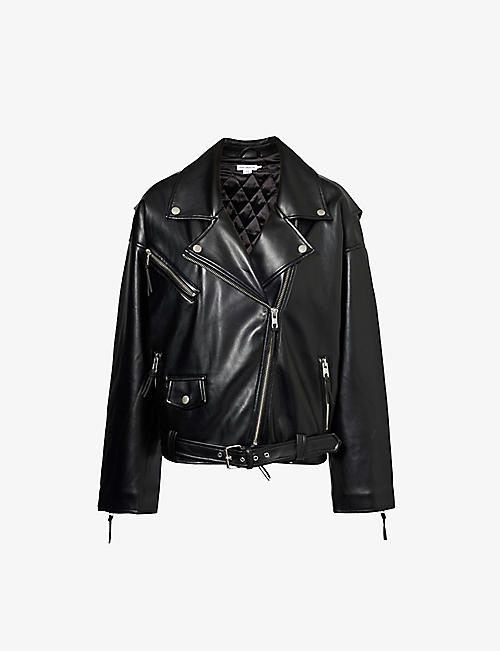 GOOD AMERICAN: Boyfriend relaxed-fit faux-leather moto jacket