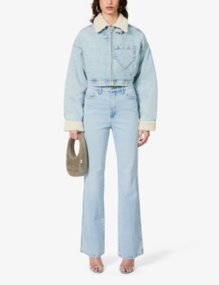 Shop Good American Women's Blue Uniform Cropped Cotton-blend Jacket