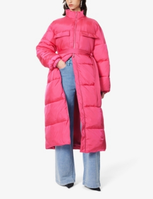 Shop Good American Belted Padded Shell Coat In Love Potion