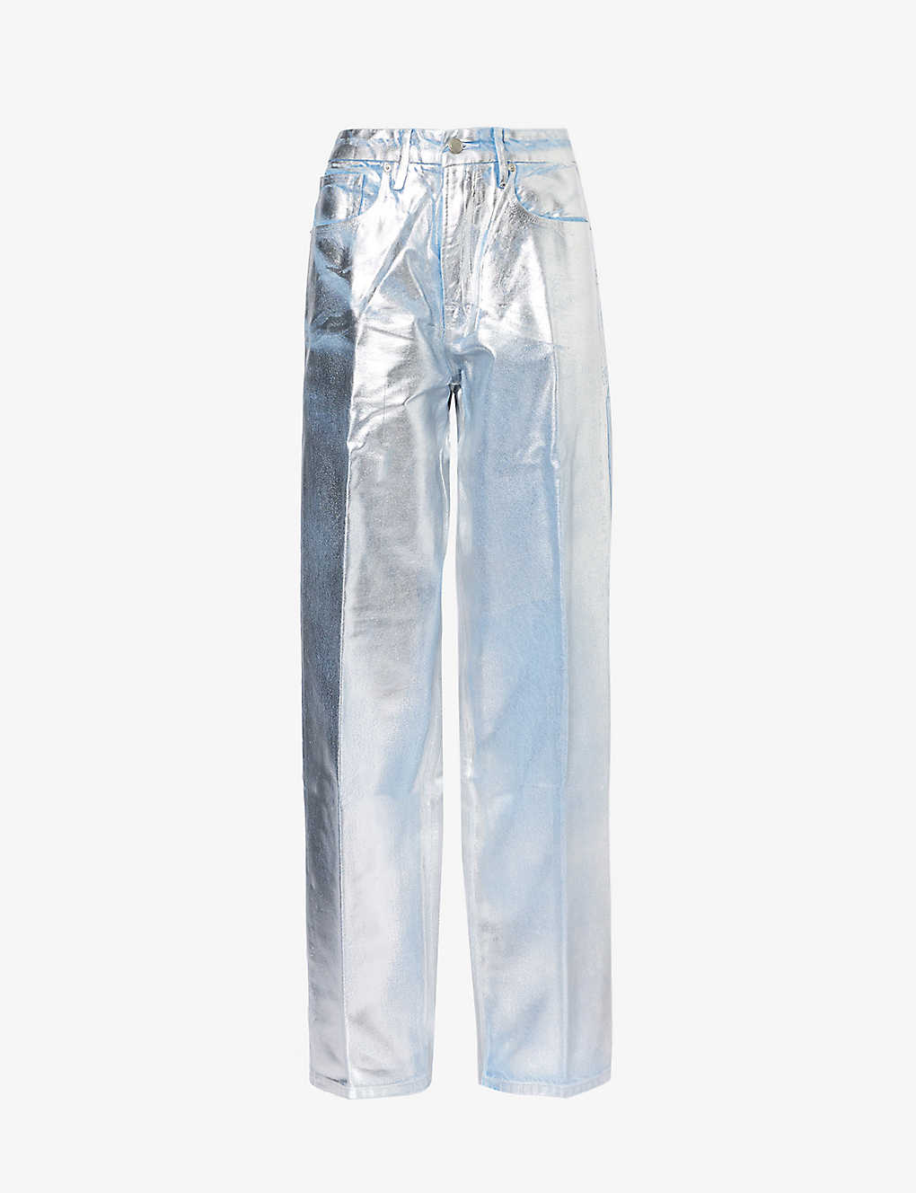 Good American Good '90s Metallic Relaxed-fit Denim-blend Jeans In Indigo Silver