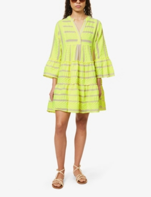 Shop Devotion Twins Women's N.lime/offwhite R144 Ella Striped Cotton-blend Mini Dress