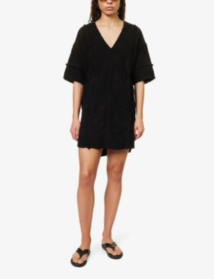 Shop Devotion Twins Women's Black 00202 Domna Textured Cotton-towelling Mini Dress