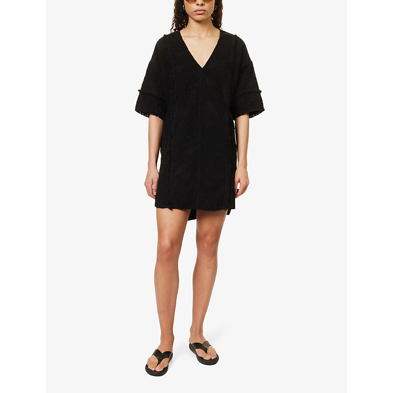 Shop Devotion Twins Domna Textured Cotton-towelling Mini Dress In Black 00202