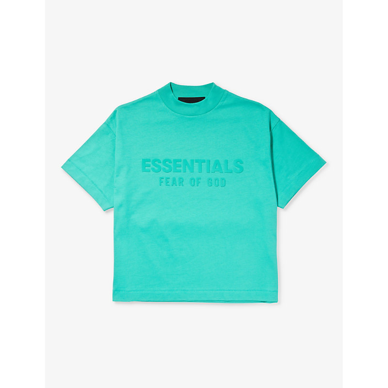 Essentials Fear Of God  Boys Mint Leaf Kids Brand-print Relaxed-fit Cotton-jersey T-shirt 4-16 Years