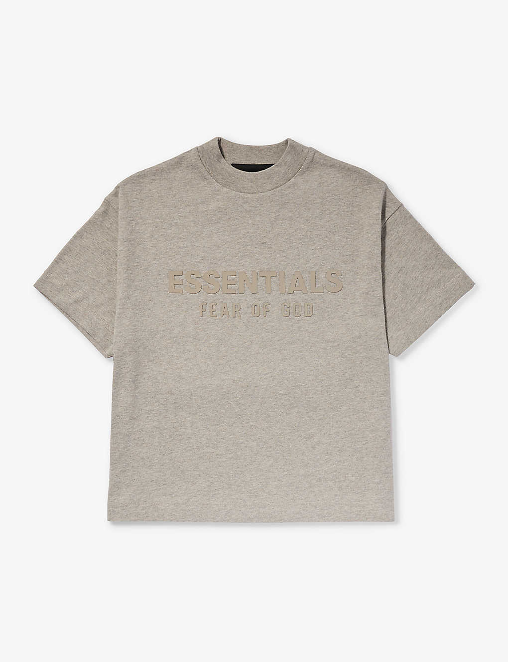 Essentials Fear Of God  Boys Dark Heather Oatmeal Kids Brand-print Relaxed-fit Cotton-jersey T-shirt