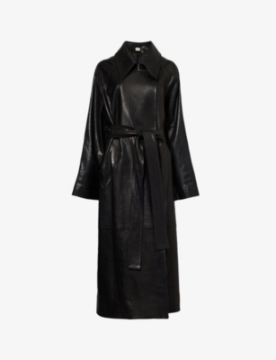 Shop Khaite Women's Black Minnie Relaxed-fit Leather Coat