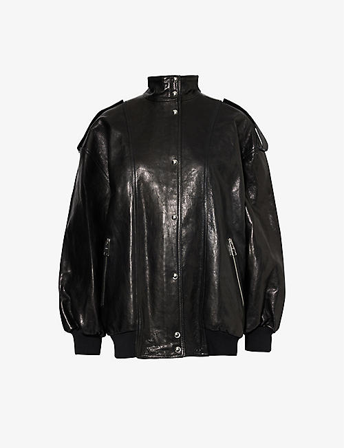 KHAITE: Farris high-neck oversized leather jacket