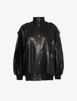 Shop Khaite Women's Black Farris High-neck Oversized Leather Jacket