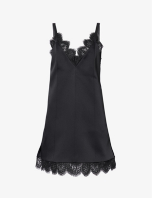 Shop Khaite Bo Lace-trim V-neck Satin Mini Dress In Black