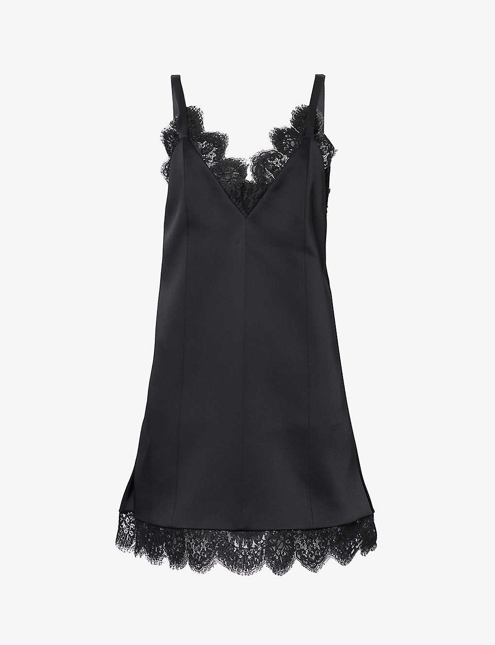 Shop Khaite Bo Lace-trim V-neck Satin Mini Dress In Black