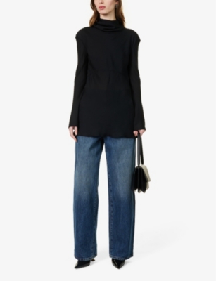 Shop Khaite Women's Black Vray High-neck Open-back Sheer Silk Top