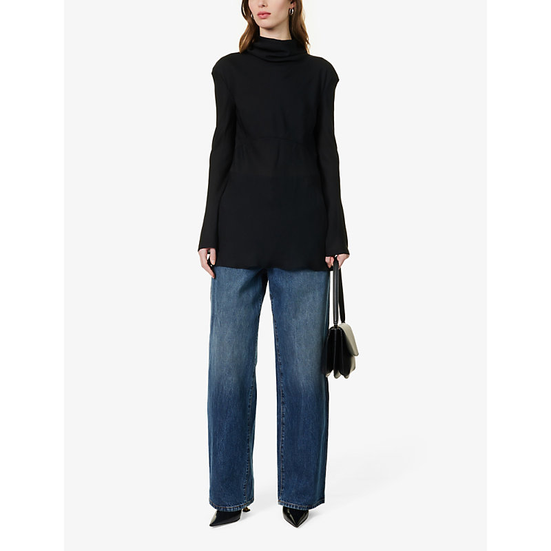 Shop Khaite Vray High-neck Open-back Sheer Silk Top In Black