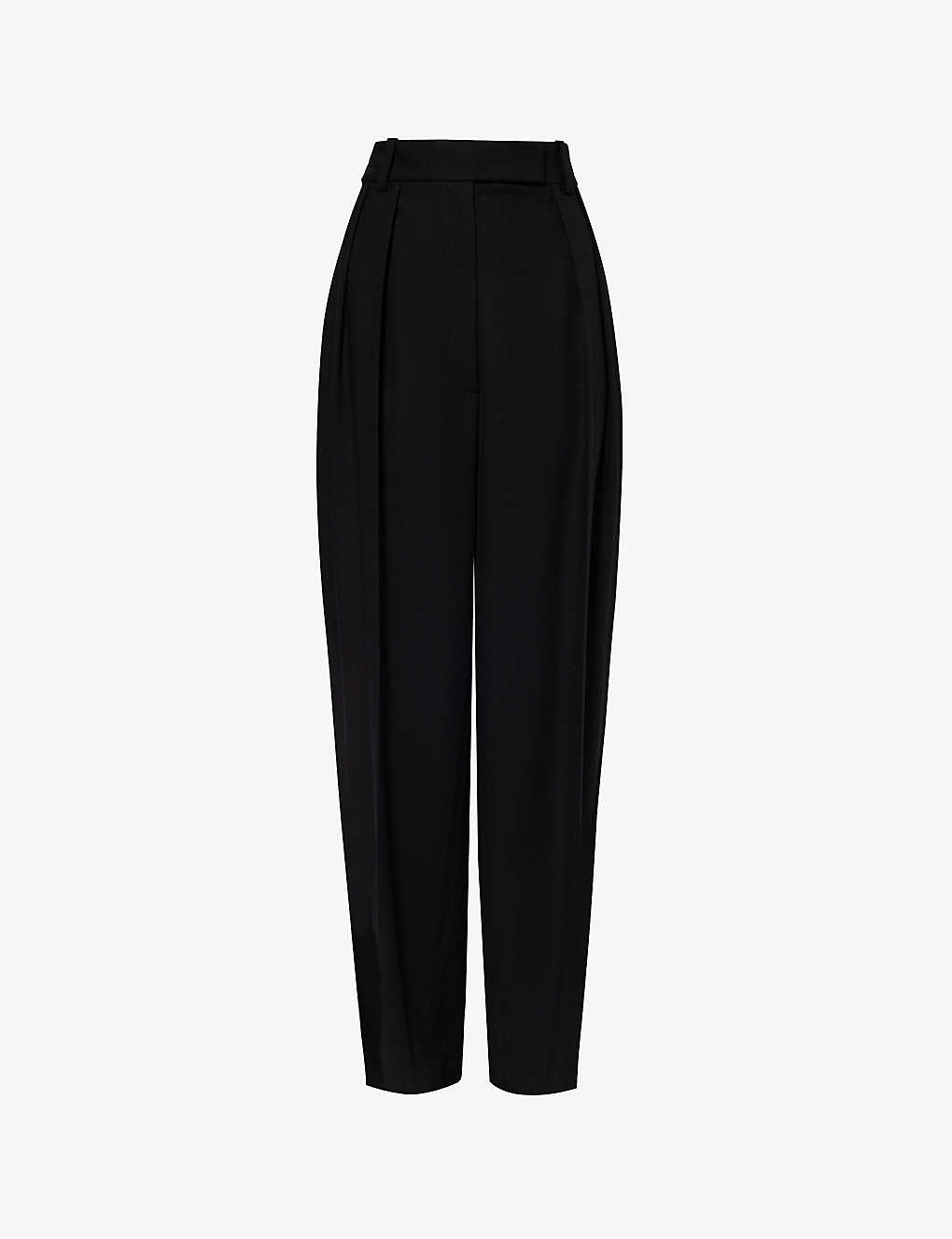 Shop Khaite Cessie Pleated Wide-leg High-rise Woven Trousers In Black