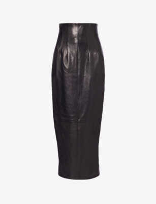 KHAITE: Ruddy slim-fit leather midi pencil skirt