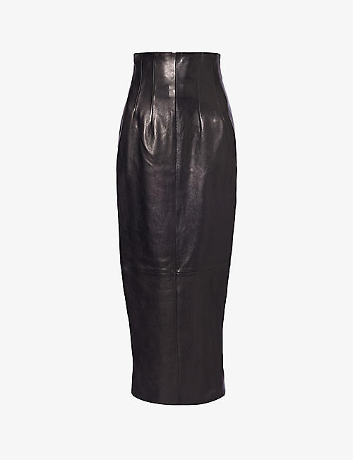 KHAITE: Ruddy slim-fit leather midi pencil skirt