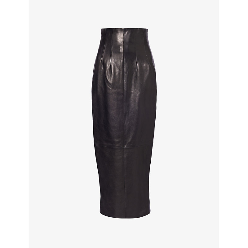Khaite Womens Black Ruddy Slim-fit Leather Midi Pencil Skirt