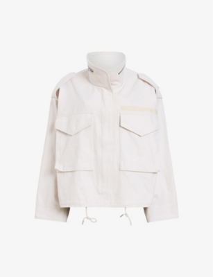 Shop Allsaints Women's White Sand Amelia High-neck Cropped Organic-cotton Jacket
