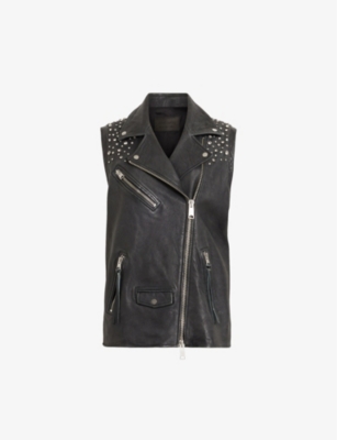 ALLSAINTS: Billie embellished-embroidered leather gilet