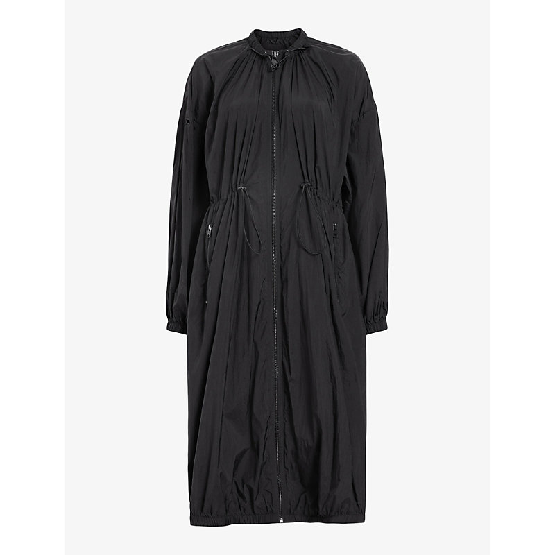 Shop Allsaints Women's Black Paris Brand-print Recycled-polyamide Parka Coat