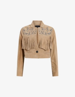ALLSAINTS: Corinna Shai tassel-embellished cropped leather jacket