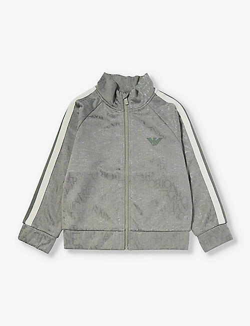 EMPORIO ARMANI: Logo-patch funnel-neck woven-blend jacket 6-14 years