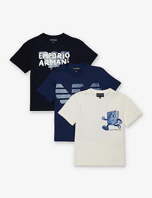EMPORIO ARMANI: Graphic-print short-sleeve pack of three cotton-jersey T-shirts  4-14 years