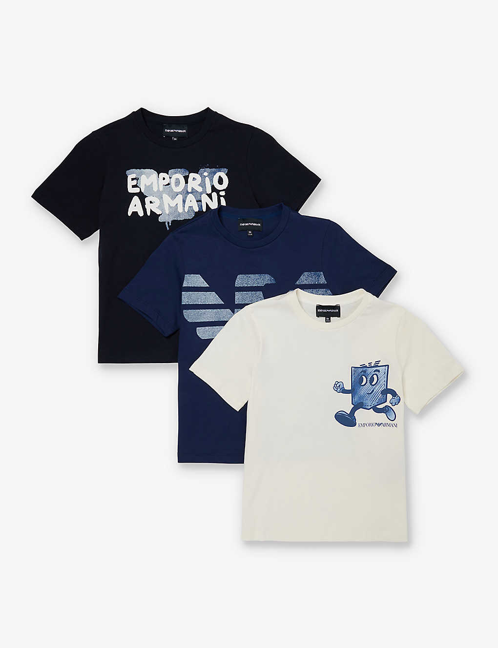 Emporio Armani Kids' Graphic-print Short-sleeve Pack Of Three Cotton-jersey T-shirts 4-14 Years In 0128/06f9/0920