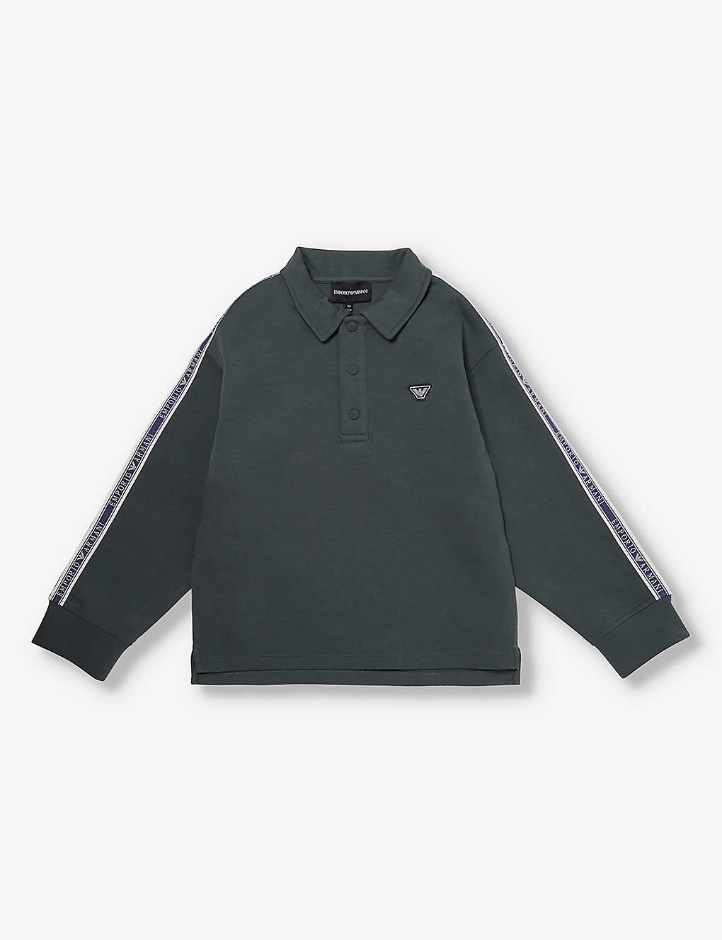 Emporio Armani Kids' Logo-embroidered Ribbed-trim Cotton-blend Shirt 6-14 Years In Chic Urbano