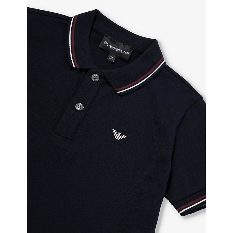 Shop Emporio Armani Brand-print Short-sleeve Stretch-cotton Polo Shirt 4-14 Years In Navy