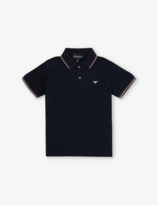 Emporio Armani Embroidered Logo Polo Shirt In Navy