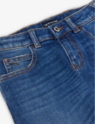 Shop Emporio Armani Boys Denim Blu Kids Faded-wash Straight-leg Mid-rise Stretch-denim Jeans In Navy