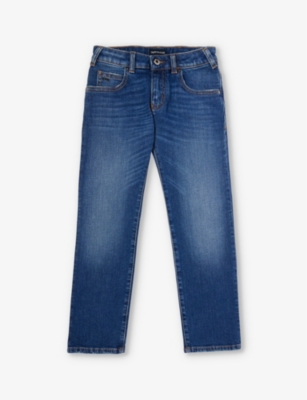 EMPORIO ARMANI: Faded-wash straight-leg mid-rise stretch-denim jeans